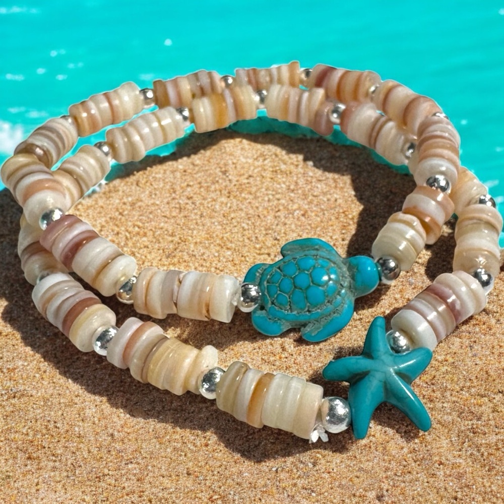 Turquoise and Beige Sea Turtle Bracelet